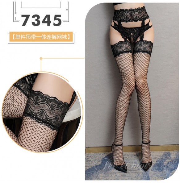 FEE ET MOI Sexy Lace Fishnet Stockings 7345 (Black)